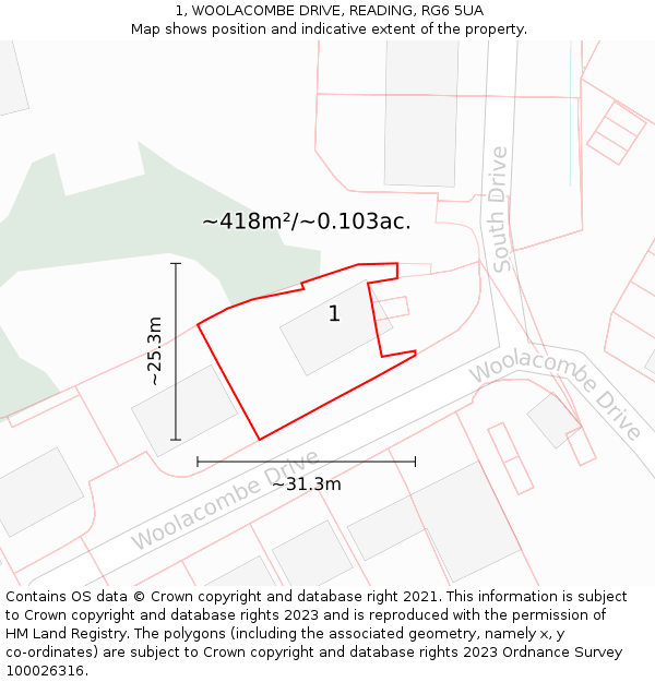 1, WOOLACOMBE DRIVE, READING, RG6 5UA: Plot and title map
