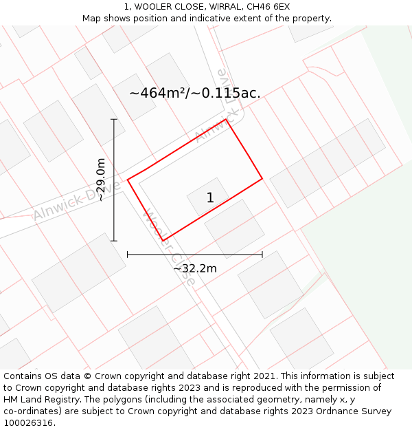 1, WOOLER CLOSE, WIRRAL, CH46 6EX: Plot and title map
