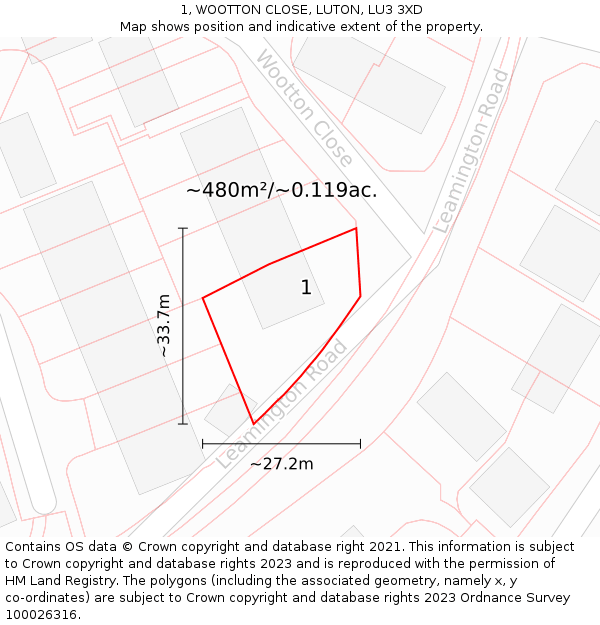 1, WOOTTON CLOSE, LUTON, LU3 3XD: Plot and title map