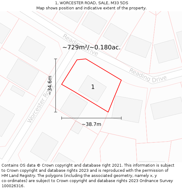 1, WORCESTER ROAD, SALE, M33 5DS: Plot and title map
