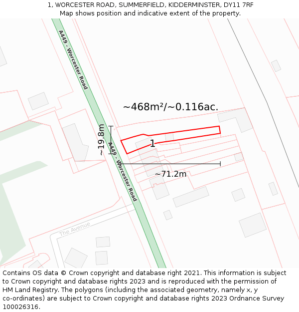 1, WORCESTER ROAD, SUMMERFIELD, KIDDERMINSTER, DY11 7RF: Plot and title map