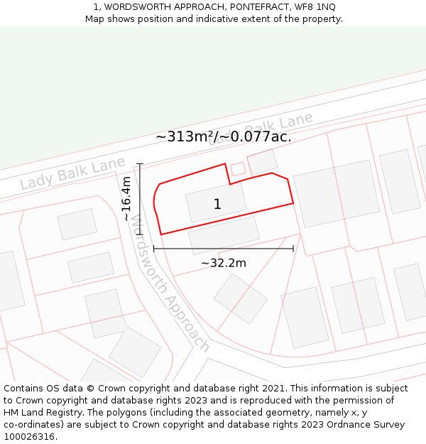 1, WORDSWORTH APPROACH, PONTEFRACT, WF8 1NQ: Plot and title map