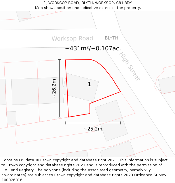 1, WORKSOP ROAD, BLYTH, WORKSOP, S81 8DY: Plot and title map