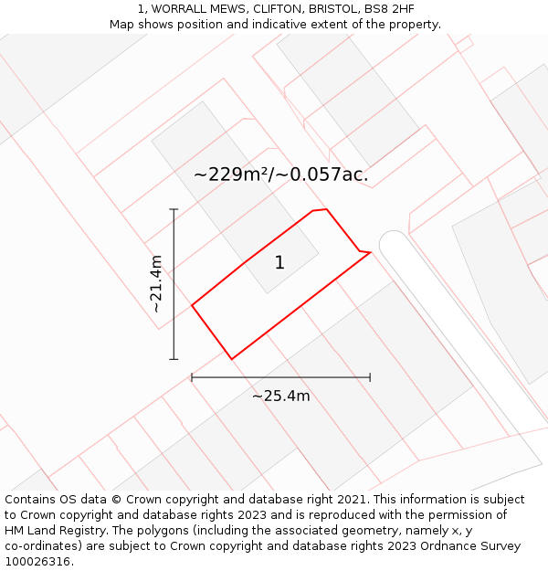 1, WORRALL MEWS, CLIFTON, BRISTOL, BS8 2HF: Plot and title map