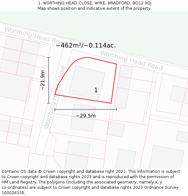 1, WORTHING HEAD CLOSE, WYKE, BRADFORD, BD12 9QJ: Plot and title map