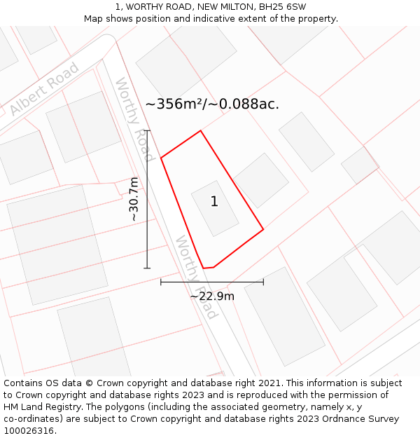 1, WORTHY ROAD, NEW MILTON, BH25 6SW: Plot and title map
