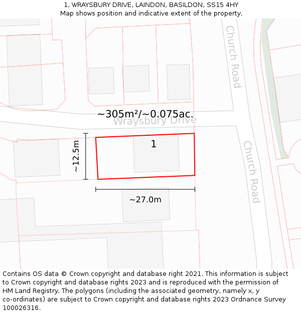 1, WRAYSBURY DRIVE, LAINDON, BASILDON, SS15 4HY: Plot and title map