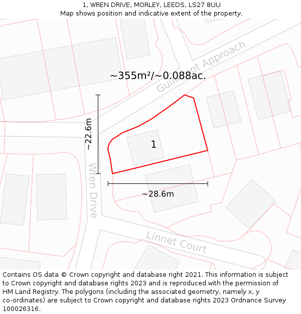 1, WREN DRIVE, MORLEY, LEEDS, LS27 8UU: Plot and title map