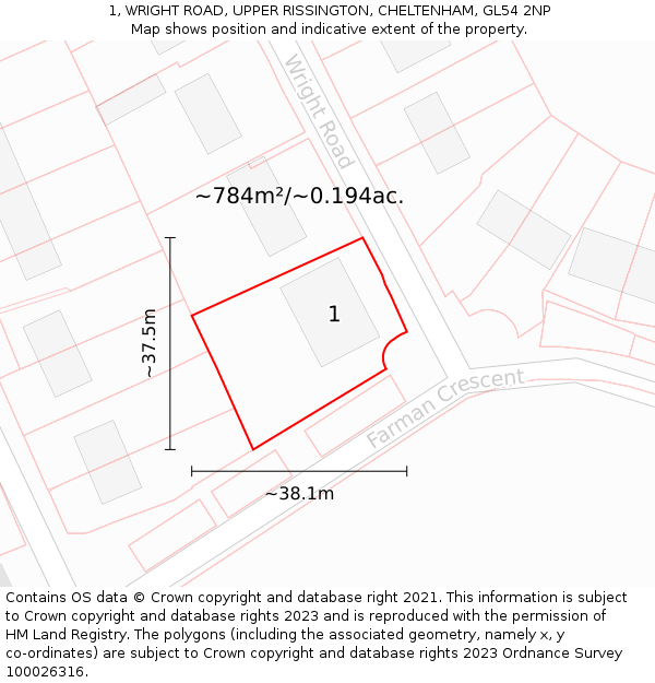 1, WRIGHT ROAD, UPPER RISSINGTON, CHELTENHAM, GL54 2NP: Plot and title map