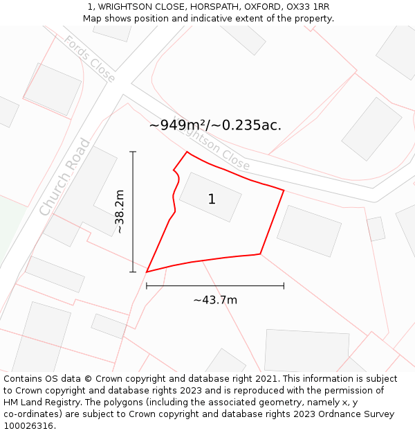 1, WRIGHTSON CLOSE, HORSPATH, OXFORD, OX33 1RR: Plot and title map