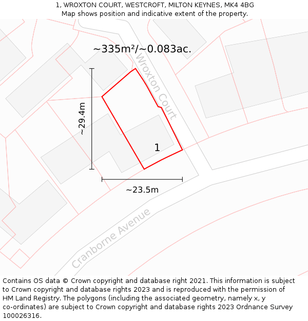 1, WROXTON COURT, WESTCROFT, MILTON KEYNES, MK4 4BG: Plot and title map