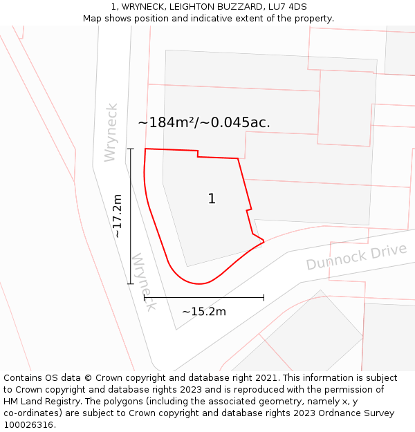 1, WRYNECK, LEIGHTON BUZZARD, LU7 4DS: Plot and title map