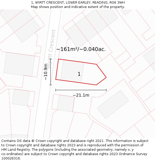 1, WYATT CRESCENT, LOWER EARLEY, READING, RG6 3WH: Plot and title map