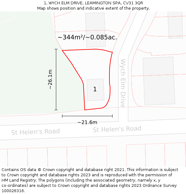 1, WYCH ELM DRIVE, LEAMINGTON SPA, CV31 3QR: Plot and title map