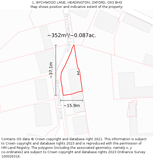 1, WYCHWOOD LANE, HEADINGTON, OXFORD, OX3 8HG: Plot and title map