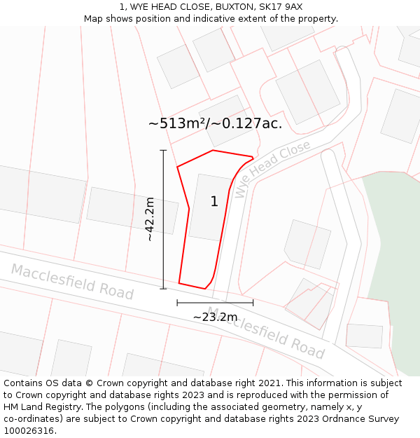 1, WYE HEAD CLOSE, BUXTON, SK17 9AX: Plot and title map