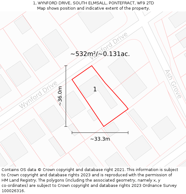 1, WYNFORD DRIVE, SOUTH ELMSALL, PONTEFRACT, WF9 2TD: Plot and title map