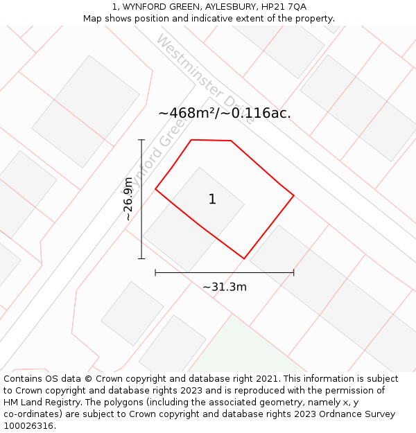 1, WYNFORD GREEN, AYLESBURY, HP21 7QA: Plot and title map