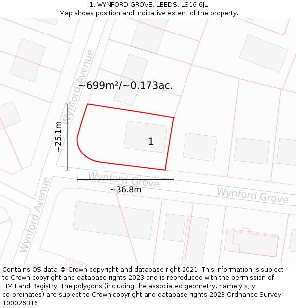1, WYNFORD GROVE, LEEDS, LS16 6JL: Plot and title map