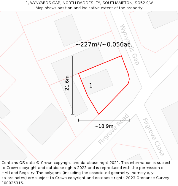 1, WYNYARDS GAP, NORTH BADDESLEY, SOUTHAMPTON, SO52 9JW: Plot and title map