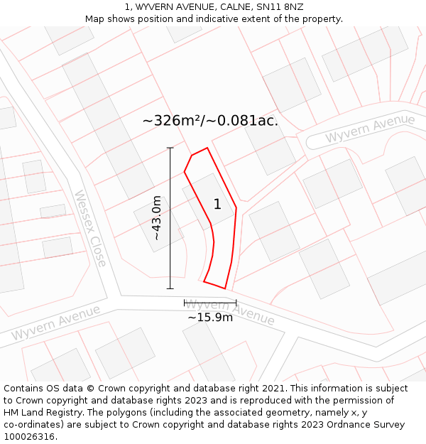 1, WYVERN AVENUE, CALNE, SN11 8NZ: Plot and title map