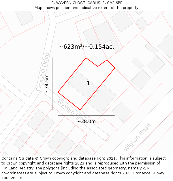 1, WYVERN CLOSE, CARLISLE, CA2 6RP: Plot and title map