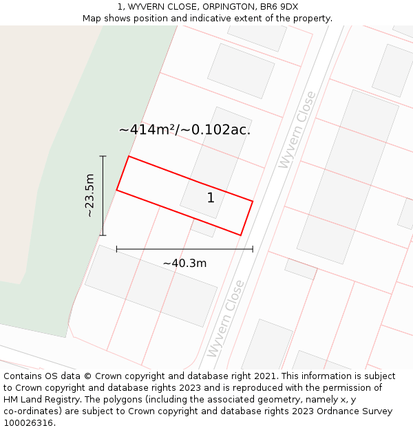 1, WYVERN CLOSE, ORPINGTON, BR6 9DX: Plot and title map