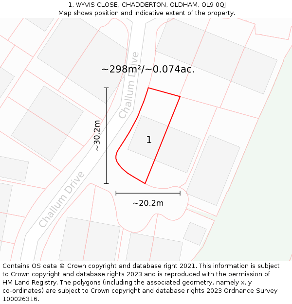 1, WYVIS CLOSE, CHADDERTON, OLDHAM, OL9 0QJ: Plot and title map