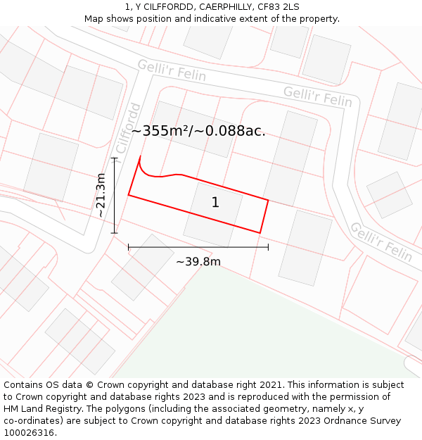 1, Y CILFFORDD, CAERPHILLY, CF83 2LS: Plot and title map