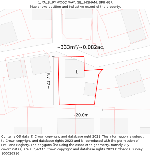 1, YALBURY WOOD WAY, GILLINGHAM, SP8 4GR: Plot and title map