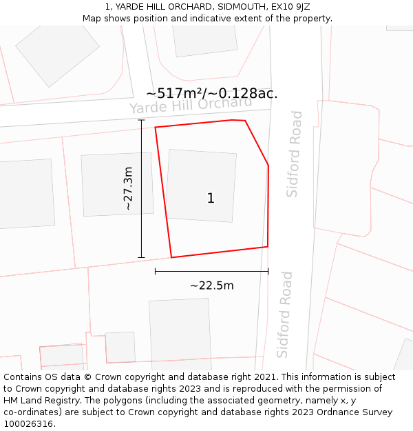 1, YARDE HILL ORCHARD, SIDMOUTH, EX10 9JZ: Plot and title map