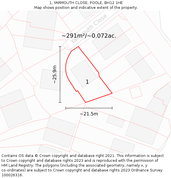 1, YARMOUTH CLOSE, POOLE, BH12 1HE: Plot and title map