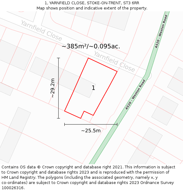 1, YARNFIELD CLOSE, STOKE-ON-TRENT, ST3 6RR: Plot and title map