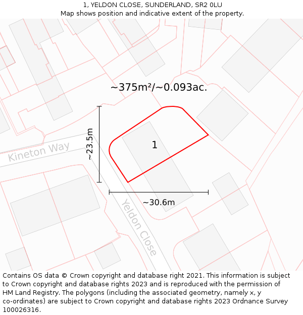 1, YELDON CLOSE, SUNDERLAND, SR2 0LU: Plot and title map