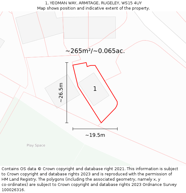 1, YEOMAN WAY, ARMITAGE, RUGELEY, WS15 4UY: Plot and title map