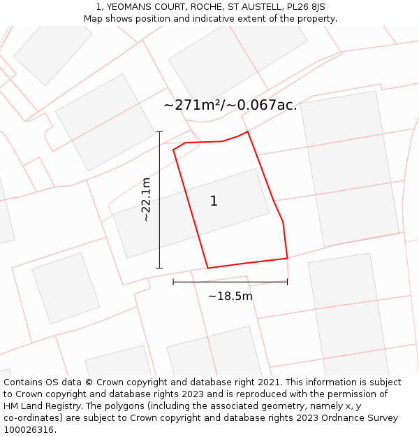 1, YEOMANS COURT, ROCHE, ST AUSTELL, PL26 8JS: Plot and title map