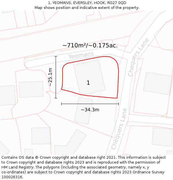 1, YEOMANS, EVERSLEY, HOOK, RG27 0QD: Plot and title map