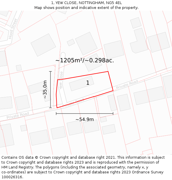 1, YEW CLOSE, NOTTINGHAM, NG5 4EL: Plot and title map