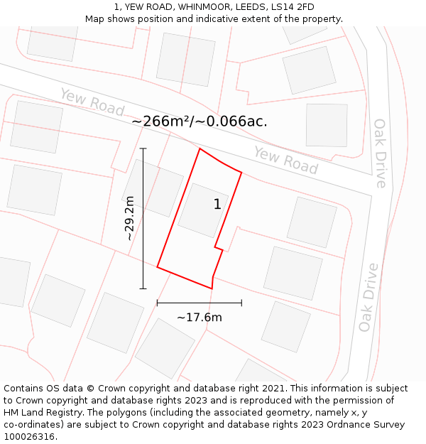 1, YEW ROAD, WHINMOOR, LEEDS, LS14 2FD: Plot and title map