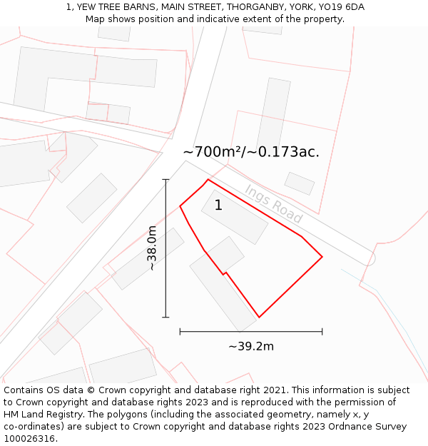 1, YEW TREE BARNS, MAIN STREET, THORGANBY, YORK, YO19 6DA: Plot and title map