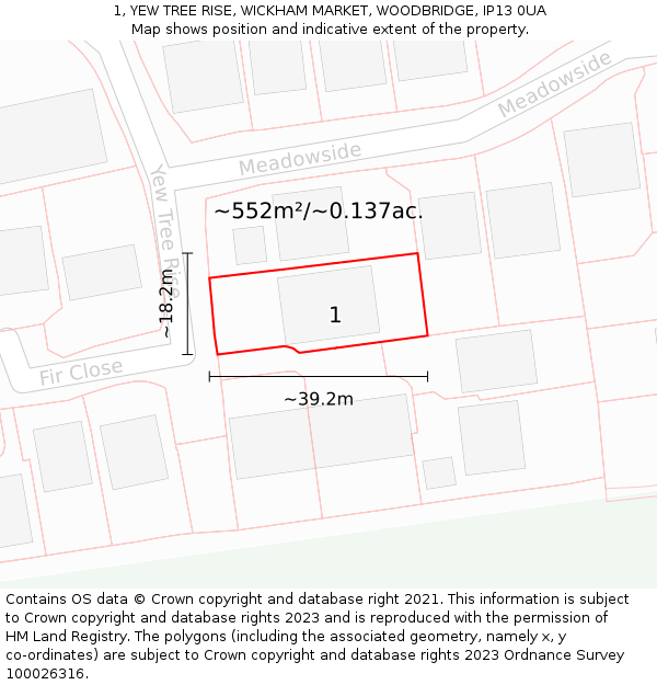 1, YEW TREE RISE, WICKHAM MARKET, WOODBRIDGE, IP13 0UA: Plot and title map