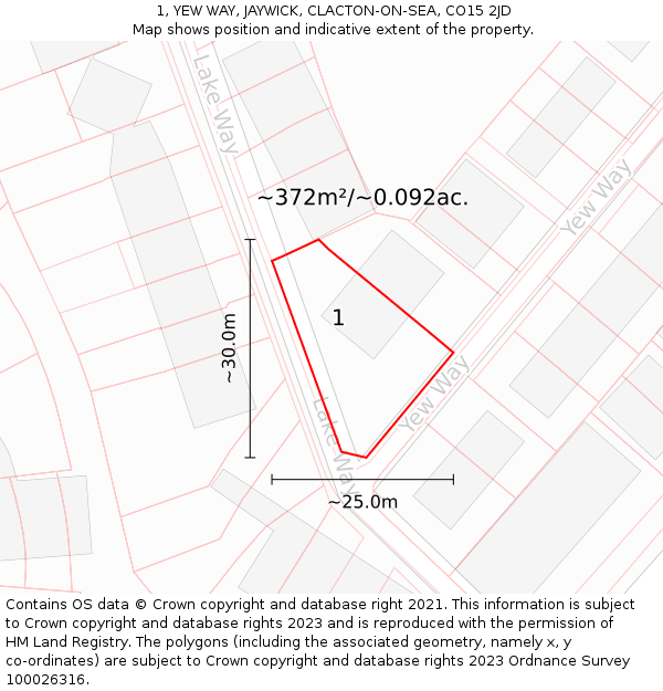 1, YEW WAY, JAYWICK, CLACTON-ON-SEA, CO15 2JD: Plot and title map