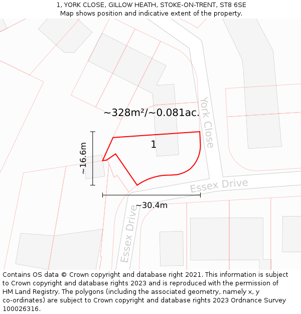 1, YORK CLOSE, GILLOW HEATH, STOKE-ON-TRENT, ST8 6SE: Plot and title map