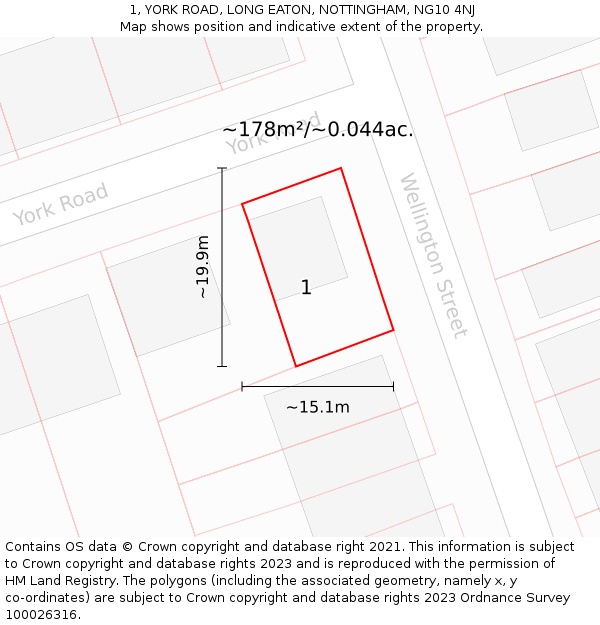 1, YORK ROAD, LONG EATON, NOTTINGHAM, NG10 4NJ: Plot and title map