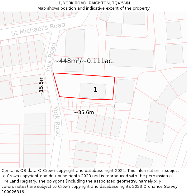 1, YORK ROAD, PAIGNTON, TQ4 5NN: Plot and title map