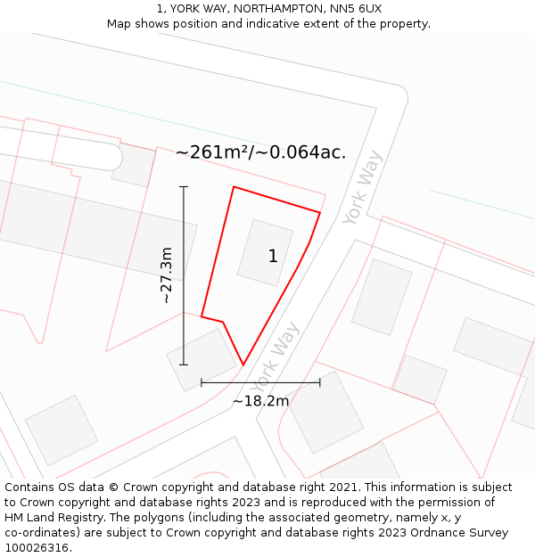 1, YORK WAY, NORTHAMPTON, NN5 6UX: Plot and title map