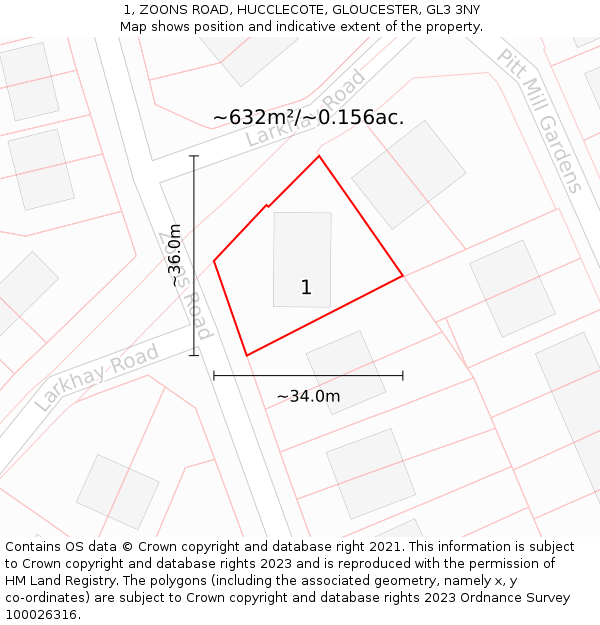 1, ZOONS ROAD, HUCCLECOTE, GLOUCESTER, GL3 3NY: Plot and title map