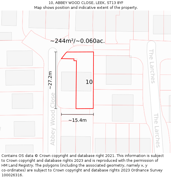 10, ABBEY WOOD CLOSE, LEEK, ST13 8YF: Plot and title map
