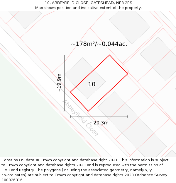 10, ABBEYFIELD CLOSE, GATESHEAD, NE8 2PS: Plot and title map
