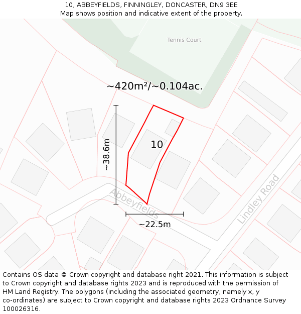 10, ABBEYFIELDS, FINNINGLEY, DONCASTER, DN9 3EE: Plot and title map